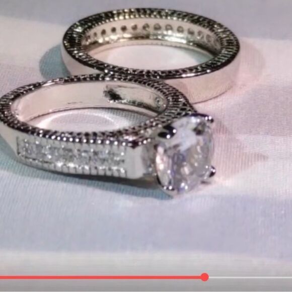 925 Sterling Silver Lab Diamond Wedding Engagement Set - Picture 6 of 7